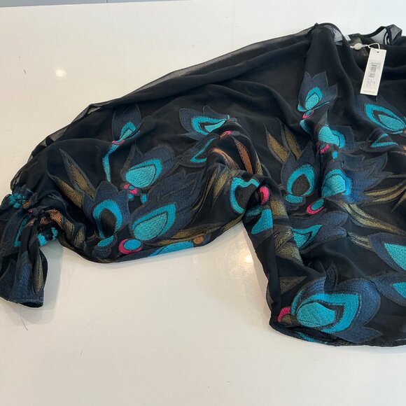 Trina Turk, Soho Top, Embroidered Sheer Georgette , Size XL - Picture 7 of 8